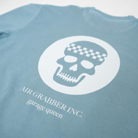 light blue vintage crewneck with skull logo Air Grabber Inc. – Racing Relics Outlaw Gear