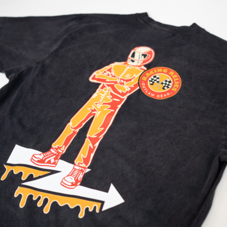 black vintage T-shirt with racing driver graphic – Racing Relics Outlaw Gear