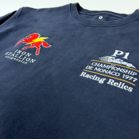 “P1 Racing Relics blue crewneck — oversized organic cotton washed effect”