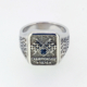 Sterling silver 1974 Championship Ring with sapphire-blue stone and Michelin XAS tire pattern engraving by Racing Relics.