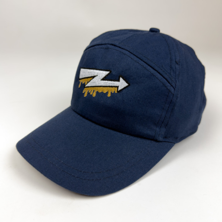 Navy cap with white-gold racing swoosh embroidery